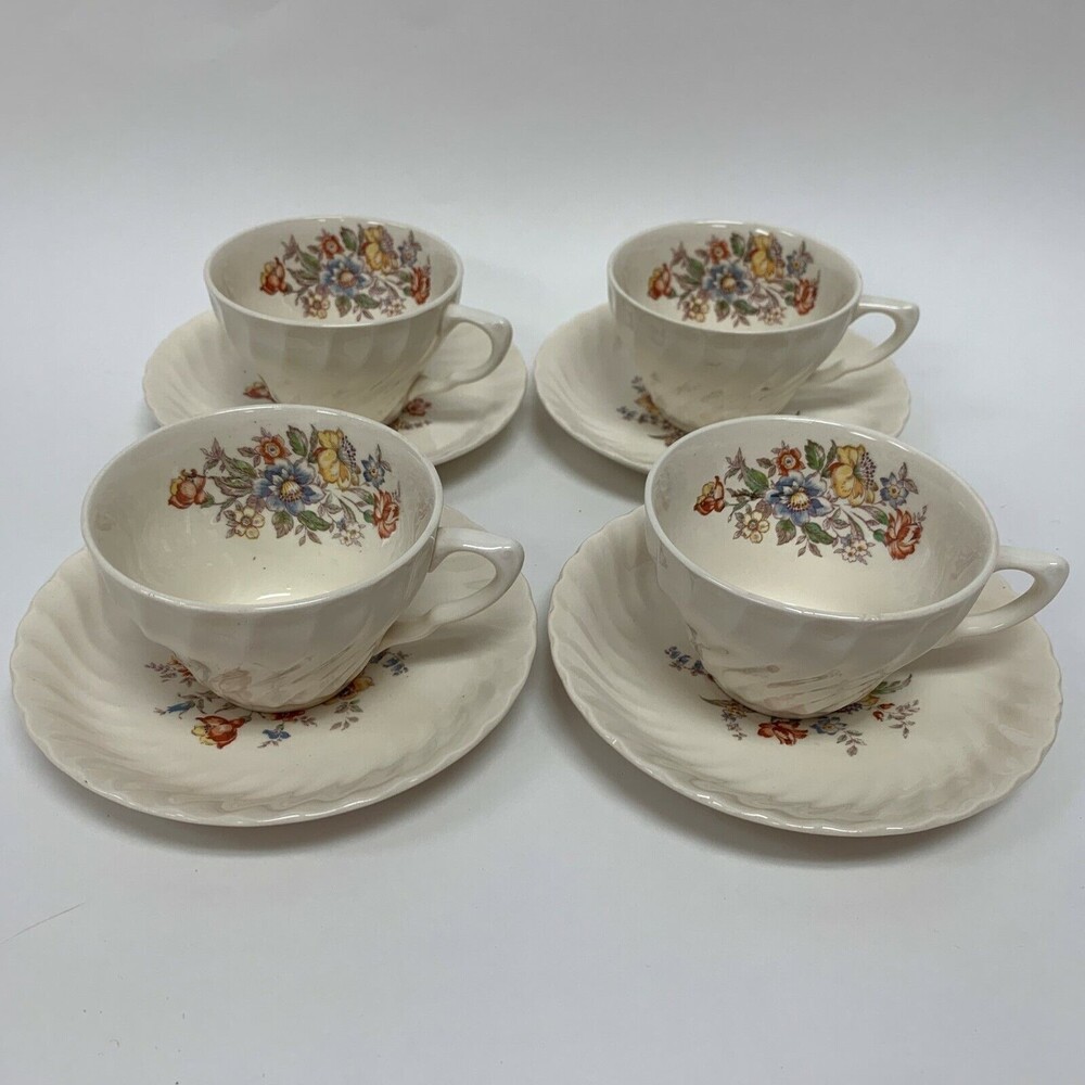 Vintage Clifton by Royal Cups and Saucers Ivory Floral Swirl Rim‎ Lot of 8